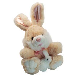 Adorable Plush Bunny With Baby Bunny Stuffed Animal 17" Toy peach color